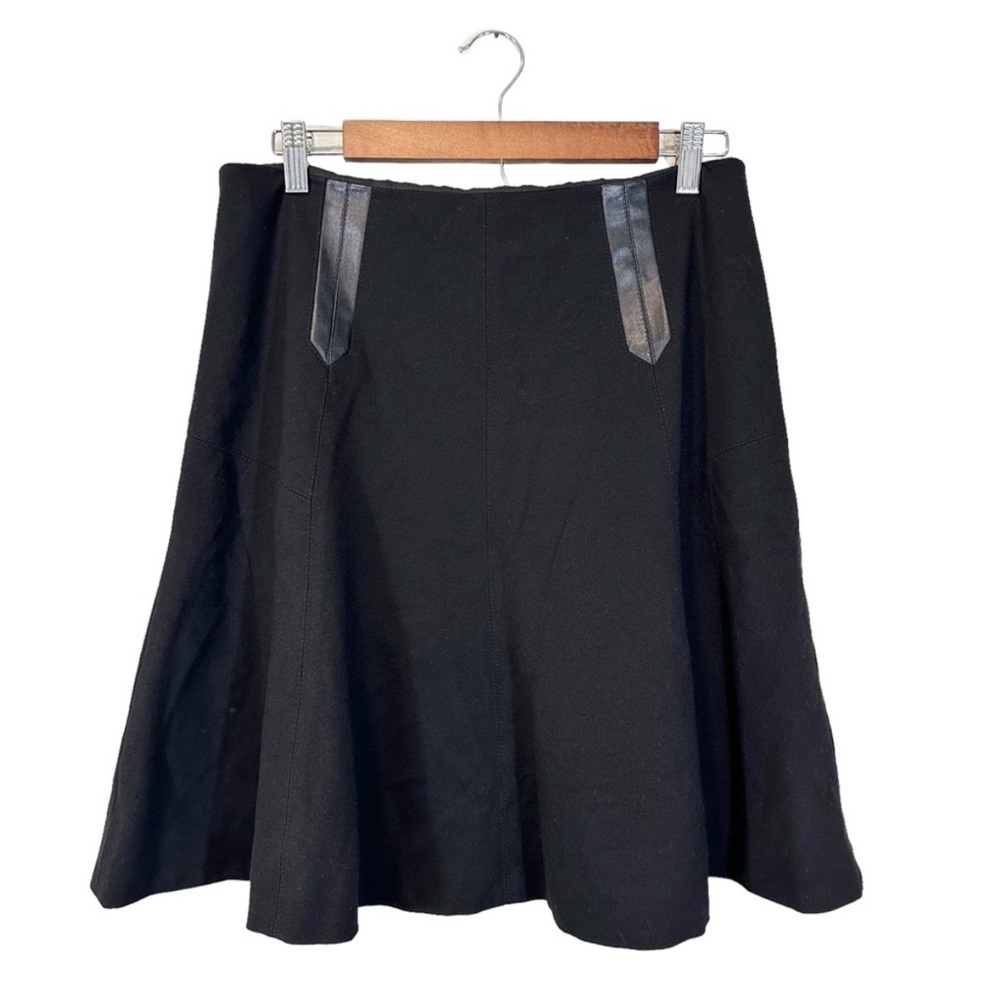 WHBM Black Ponte Knit Skirt A-Line Fit & Flare
Faux Leather Trim, Size 10